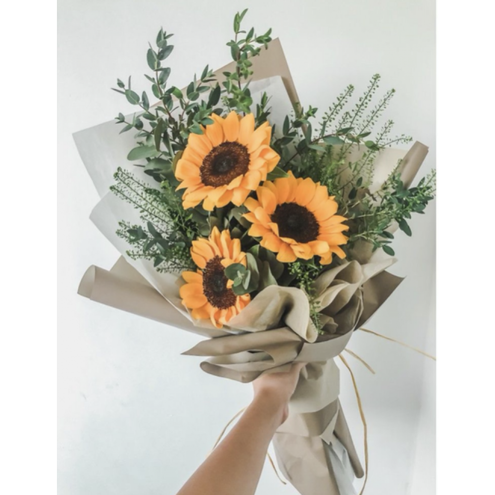 ⁠1 stalk sunflower + greens with black wrapper = $65 each